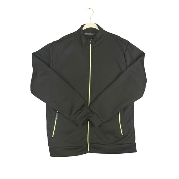 Mens XL Jacket Black Green Full Zip Mock Neck Casual Outdoor Pockets Windbreaker - Picture 9 of 9